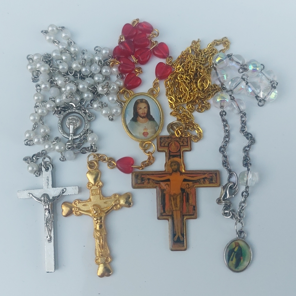 Vintage Rosaries + Necklace: Divine Mercy Decade, First Communion, Bracelet